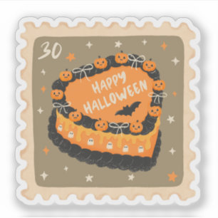Vintage Happy Halloween Cake Stamp Sticker