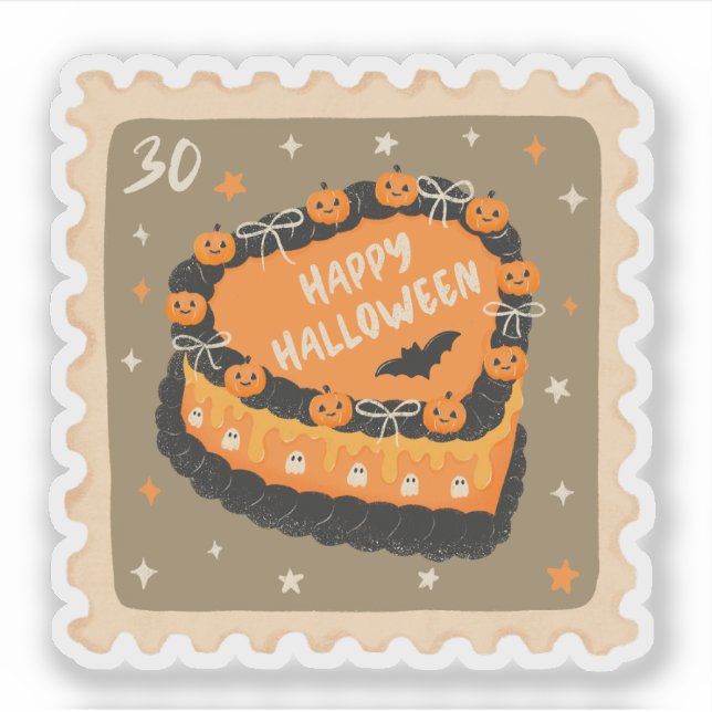 Vintage Happy Halloween Cake Stamp Sticker (Front)