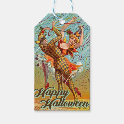 Vintage Happy Halloween Dancing in Jester Costume Gift Tags