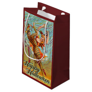 Vintage Happy Halloween Dancing in Jester Costume Small Gift Bag