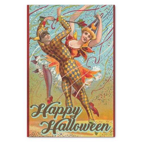 Vintage Happy Halloween Dancing in Jester Costume Tissue Paper