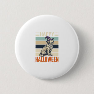Vintage Happy Halloween Dog Witch Hat Shirt Design Button
