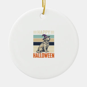 Vintage Happy Halloween Dog Witch Hat Shirt Design Ceramic Ornament