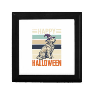 Vintage Happy Halloween Dog Witch Hat Shirt Design Gift Box