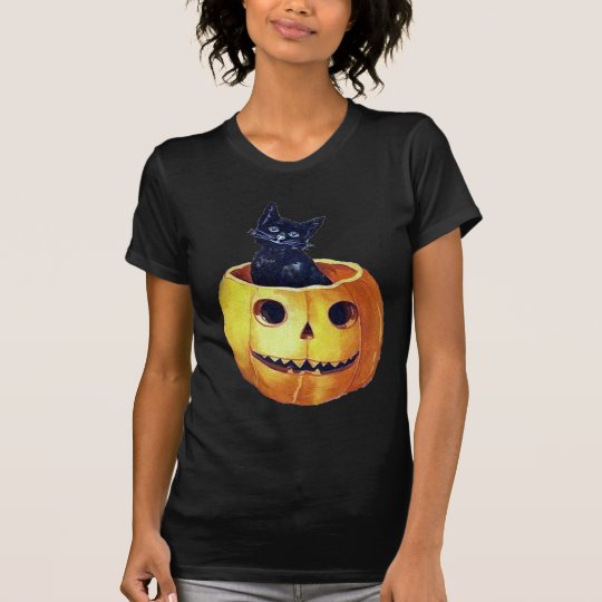 Vintage Happy Halloween Kitty in a Pumpkin T-Shirt