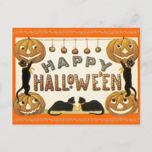 Vintage Happy Halloween Postcard Jack_O_Lanterns