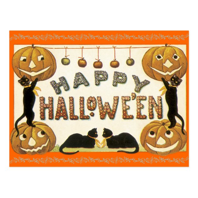 Vintage Happy Halloween Postcard Jack-O-Lanterns