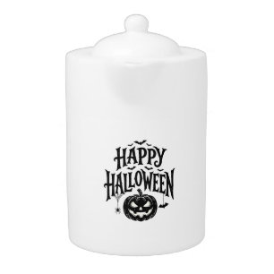 Vintage Happy Halloween Pumpkin Bat Shirt Design_1 Teapot