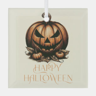 Vintage happy Halloween pumpkin Glass Ornament