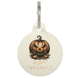 Vintage happy Halloween pumpkin Pet ID Tag