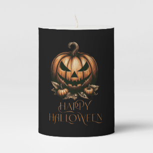 Vintage happy Halloween pumpkin Pillar Candle