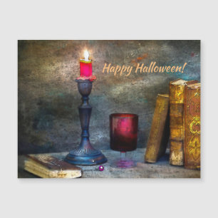 Vintage Happy Halloween Red Candle & Old Books