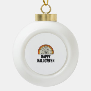 Vintage Happy Halloween Spider Web Vector Design_1 Ceramic Ball Christmas Ornament