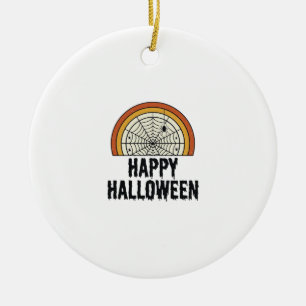 Vintage Happy Halloween Spider Web Vector Design_1 Ceramic Ornament