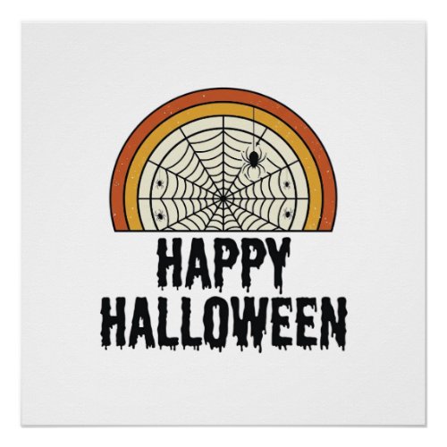 Vintage Happy Halloween Spider Web Vector Design_1 Poster
