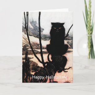 Vintage Happy Halloween Spooky Cat Arthur Rackham Card