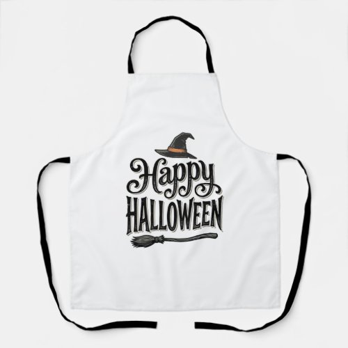 Vintage Happy Halloween Witch Hat Shirt Design_1 Apron