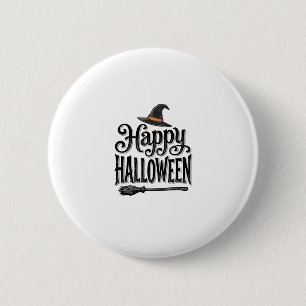 Vintage Happy Halloween Witch Hat Shirt Design_1 Button