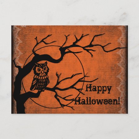 Vintage Happy Halloween With Owl Holiday Postcard