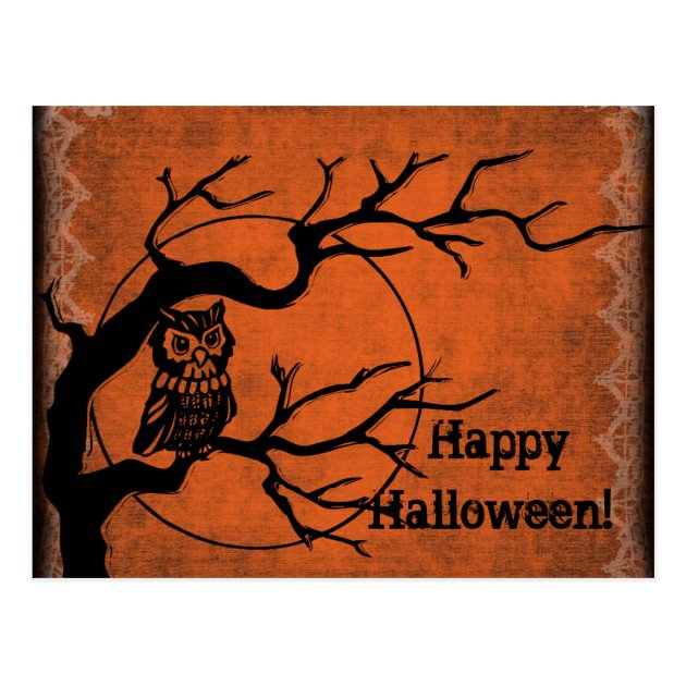 Vintage Happy Halloween With Owl Postcard