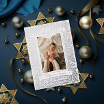 Vintage Happy Hanukkah Holiday Photo Foil Card<br><div class="desc">Real foil Happy Hanukkah banner with illustrated branches framing a portrait photo. Choose your foil color: gold,  silver or rose gold,  and backer color. Add more photos to the back or write a message.</div>