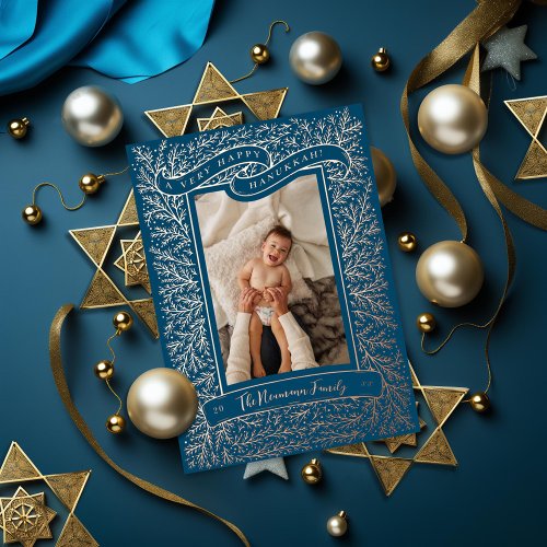Vintage Happy Hanukkah Holiday Photo Foil Card