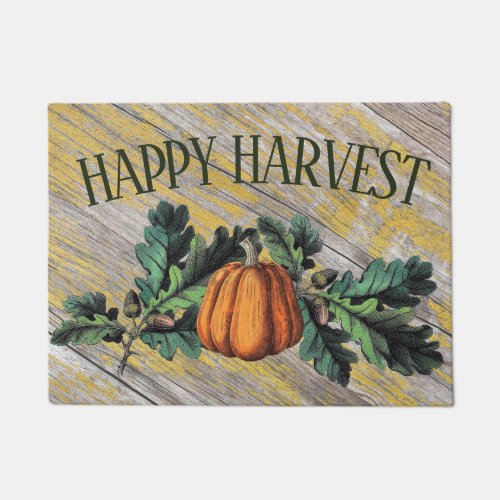 VINTAGE HAPPY HARVEST ON RUSTIC OLD WOOD DOORMAT