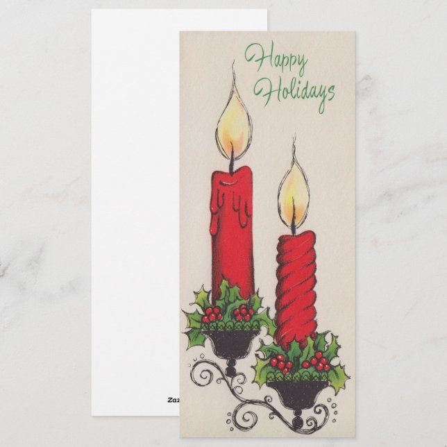 Vintage Happy Holidays Christmas Candles Holiday Card (Front/Back)