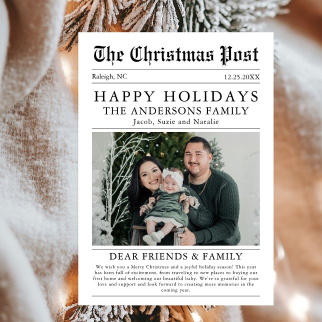 Vintage Happy Holidays Newspaper Family Photo Holiday Card (Creator Uploaded)