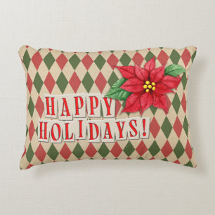 Vintage Happy Holidays Retro Wrapping Paper Accent Pillow