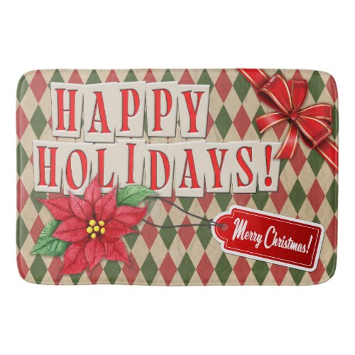 Vintage Happy Holidays Retro Wrapping Paper Bath Mat