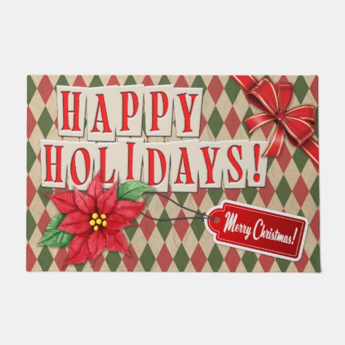 Vintage Happy Holidays Retro Wrapping Paper Doormat