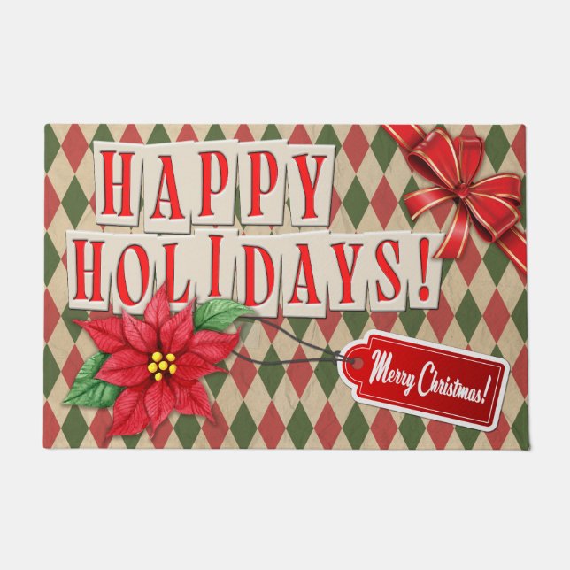 Vintage Happy Holidays Retro Wrapping Paper Doormat (Front)