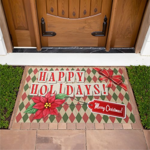 Vintage Happy Holidays Retro Wrapping Paper Doormat