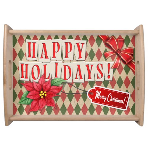 Vintage Happy Holidays Retro Wrapping Paper Serving Tray