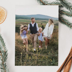 Vintage Happy Holidays Rustic Christmas Photo Foil Holiday Card