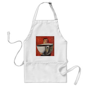 Vintage Happy Man Drinking Giant Cup of Coffee Adult Apron
