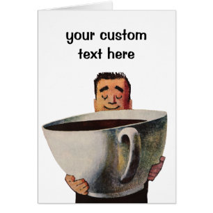 Vintage Happy Man Drinking Giant Cup of Coffee Cards