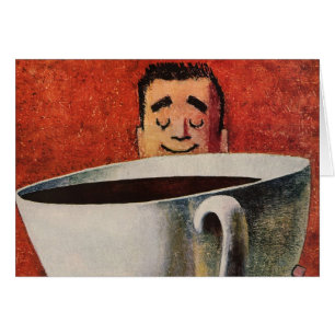 Vintage Happy Man Drinking Giant Cup of Coffee Cards