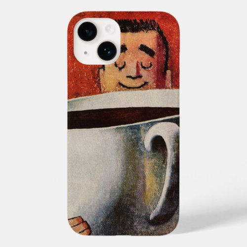 Vintage Happy Man Drinking Giant Cup of Coffee Case_Mate iPhone 14 Case