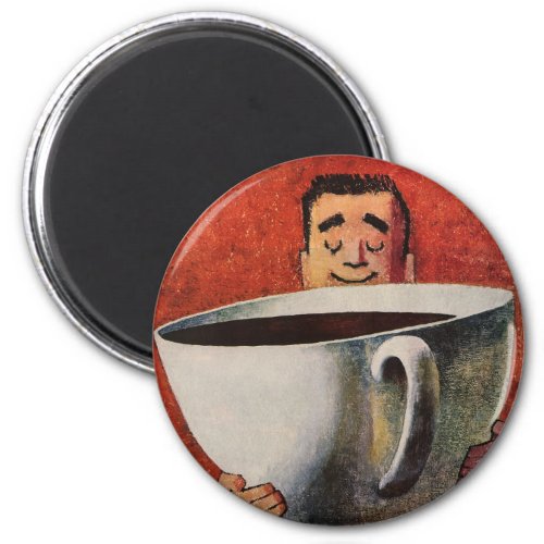 Vintage Happy Man Drinking Giant Cup of Coffee Magnet