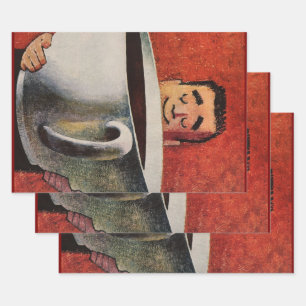 Vintage Happy Man Drinking Giant Cup of Coffee Wrapping Paper Sheets