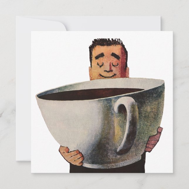 Vintage Happy Man, Giant Cup of Coffee Invitation (Front)