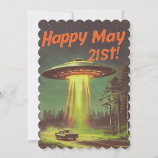 Vintage Happy May 21st Ufo and Car in Field Invitation
