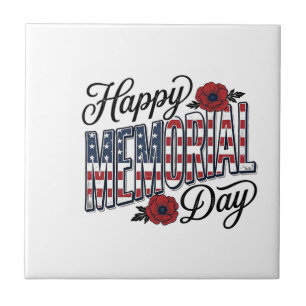 Vintage Happy Memorial Day Poppy Flag Shirt Design Ceramic Tile