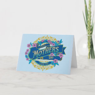 Vintage Happy Mother's Day Blue Floral Flowers Card