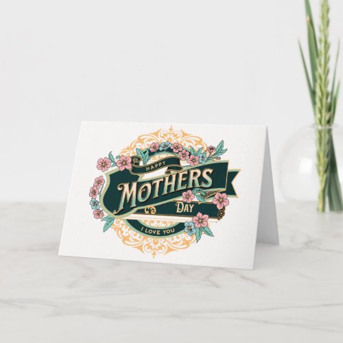 Vintage Happy Mothers Day Colorful Floral Flowers Card