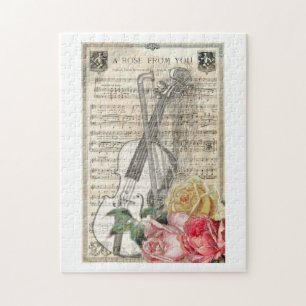Vintage Happy Mother's Day Violin Music w/ Roses Jigsaw Puzzle
