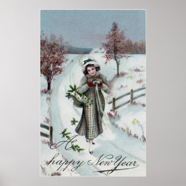 Vintage Happy New Year Art Poster (Front)