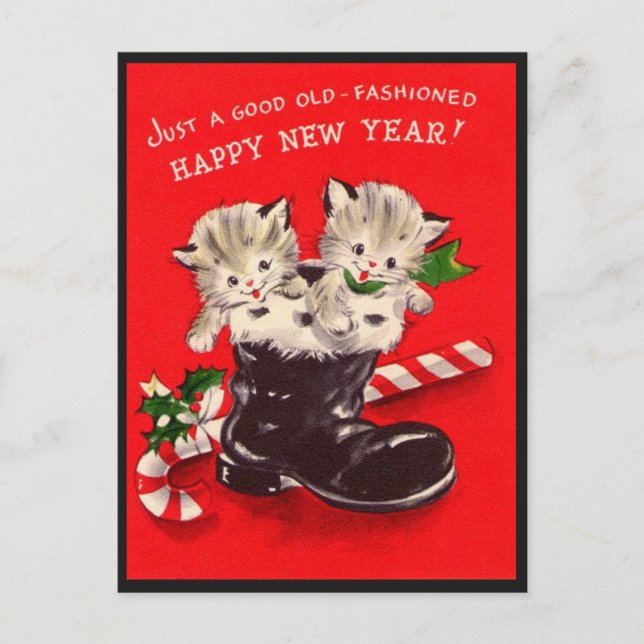Vintage Happy New Year Cats In A Boot Postcard (Front)